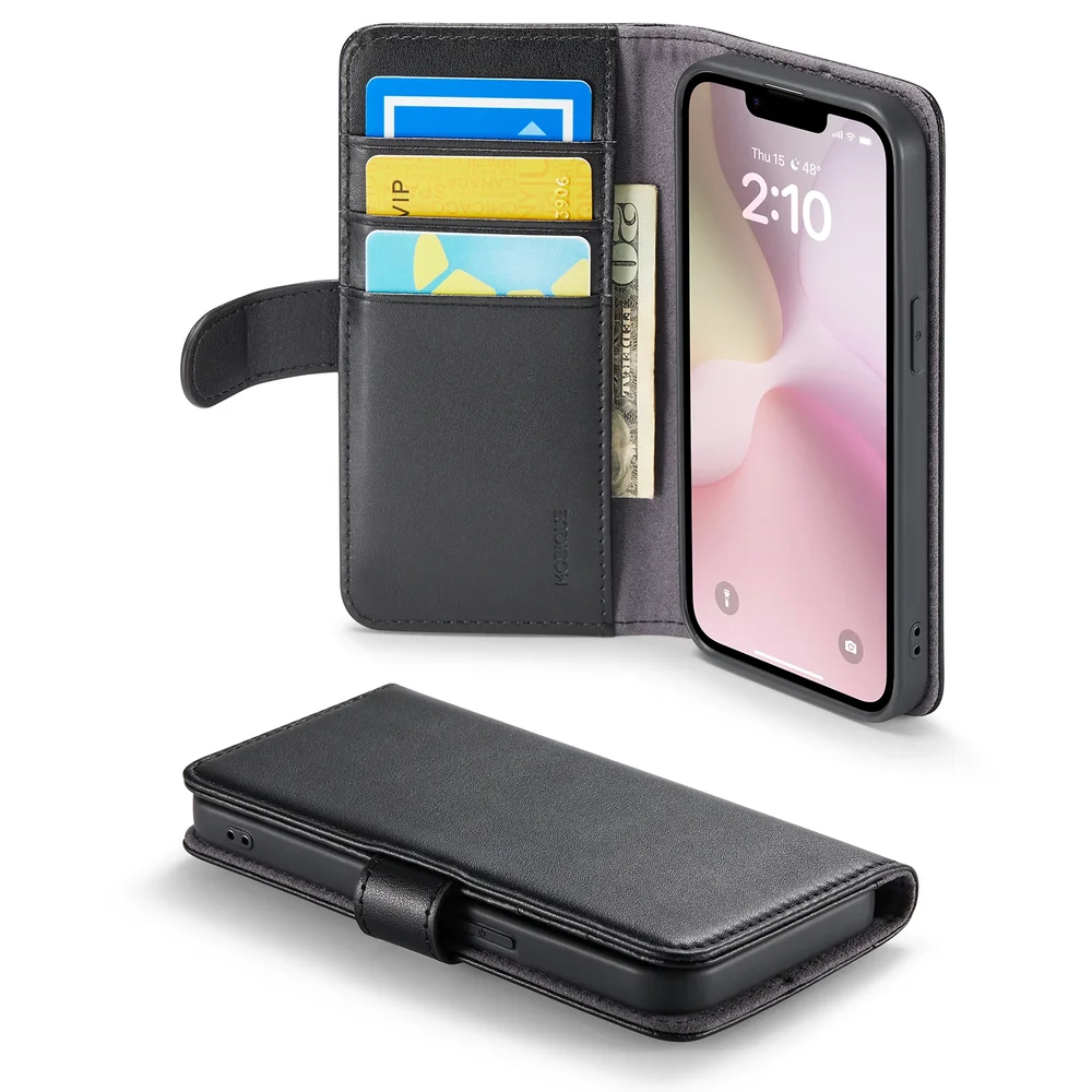 Mobique iPhone 16e Lommeboketui i ekte skinn, Svart