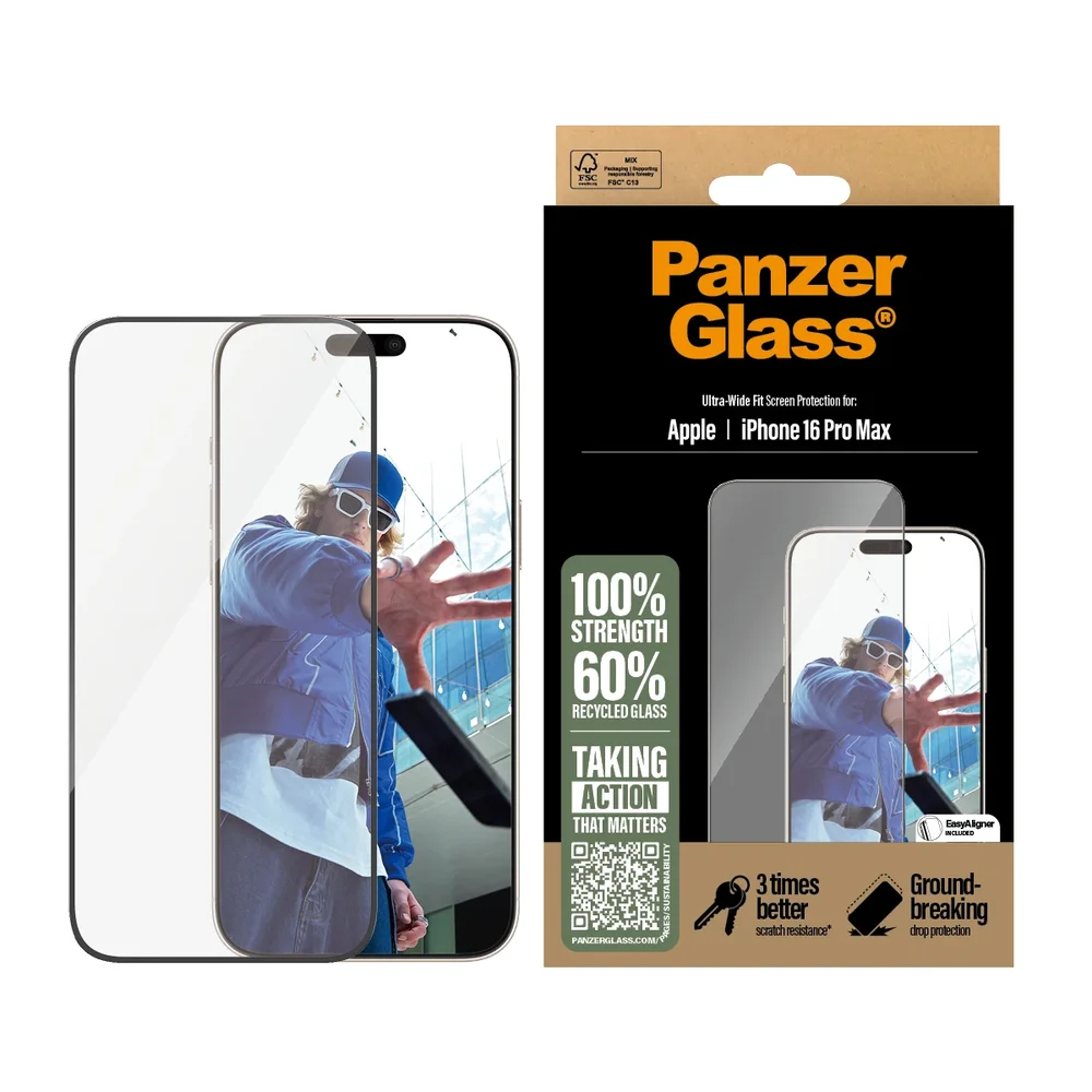 PanzerGlass iPhone 16 Pro Max Skjermbeskytter med installasjonsramme - Ultra Wide Fit