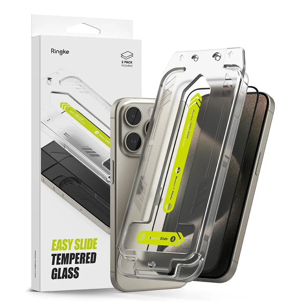 Ringke iPhone 15 Pro Skjermbeskytter i glass med monteringsramme (2-pack) Ringke iPhone 15 Pro Skjermbeskytter i glass med monteringsramme (2-pack)