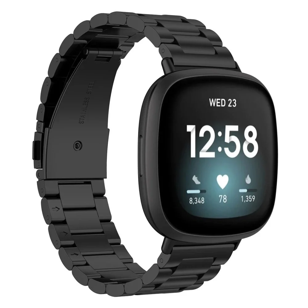 Fitbit Versa 3/Sense Elegant lenkereim i metall, Svart Fitbit Versa 3/Sense Elegant lenkereim i metall, Svart