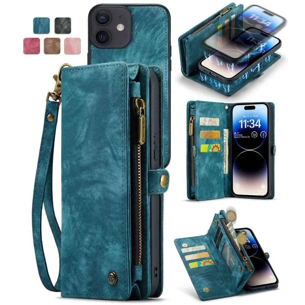 CaseMe iPhone 12/iPhone 12 Pro Romslig lommeboketui med mange kortlommer, Blå CaseMe iPhone 12/iPhone 12 Pro Romslig lommeboketui med mange kortlommer, Blå