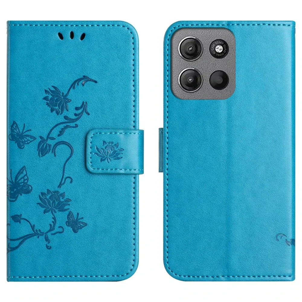 Motorola Moto G15 Mobiletui med sommerfugler, Blå Motorola Moto G15 Mobiletui med sommerfugler, Blå