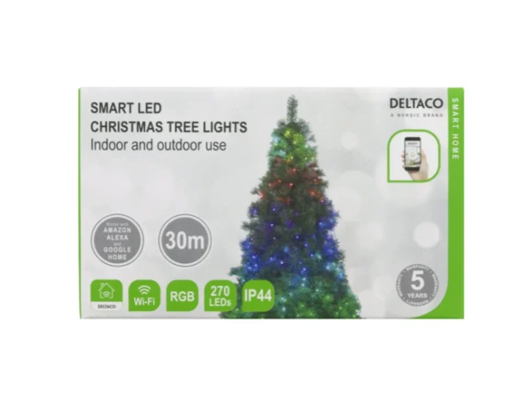 Deltaco Smart Home WiFi Juletrebelysning innendørs/utendørs, flerfarget