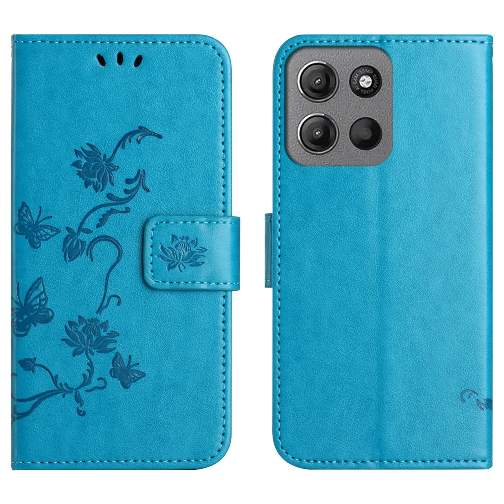 Motorola Moto G87 Mobiletui med sommerfugler, Blå Motorola Moto G87 Mobiletui med sommerfugler, Blå