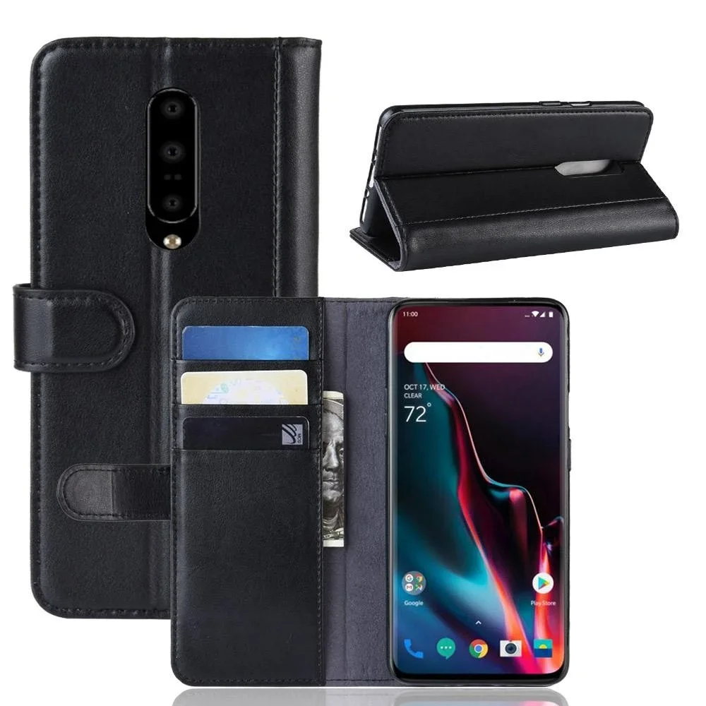 OnePlus 7 Pro Lommeboketui i ekte skinn, Svart
