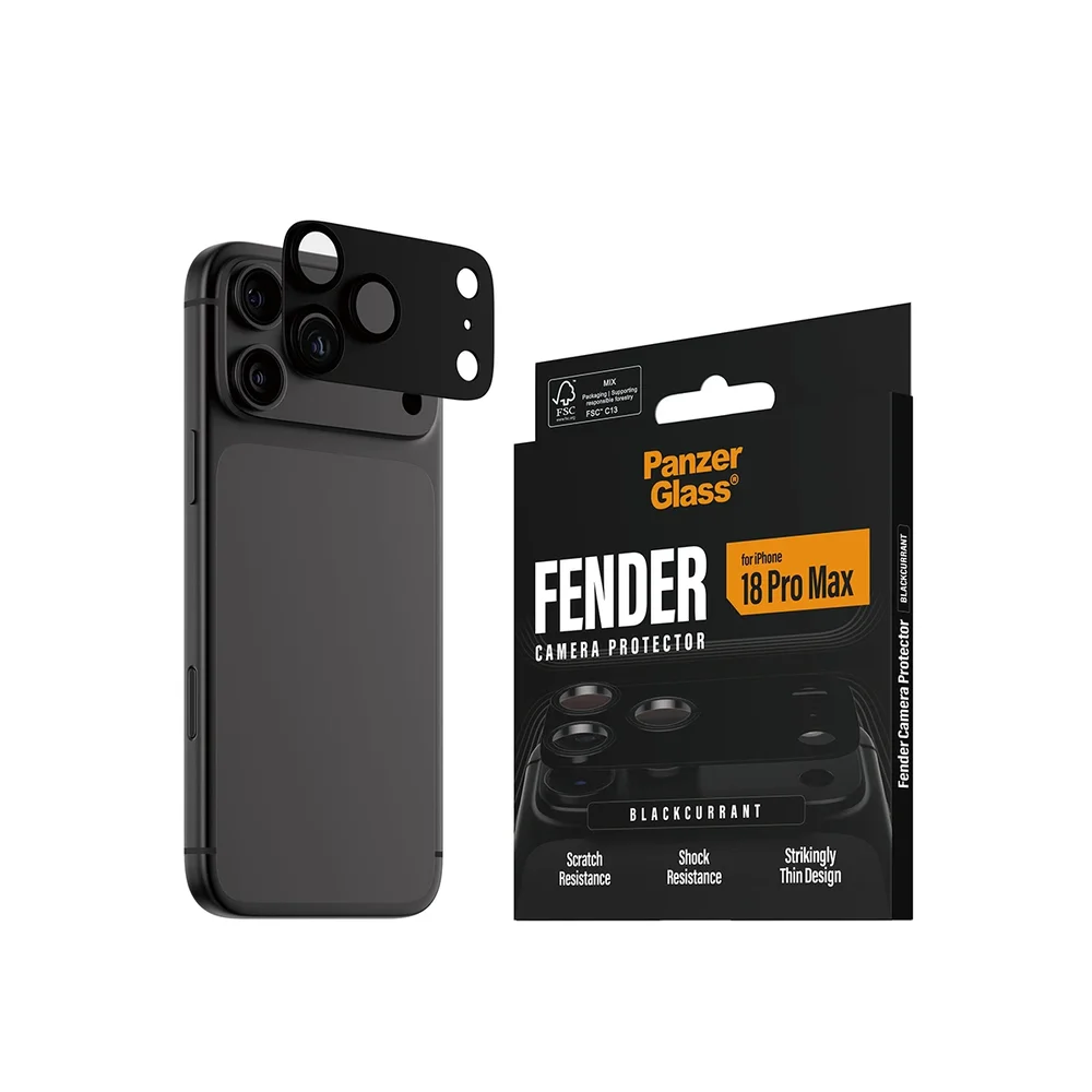 PanzerGlass iPhone 18 Pro Max Fender heldekkende kamerabeskyttelse, Blackcurrant