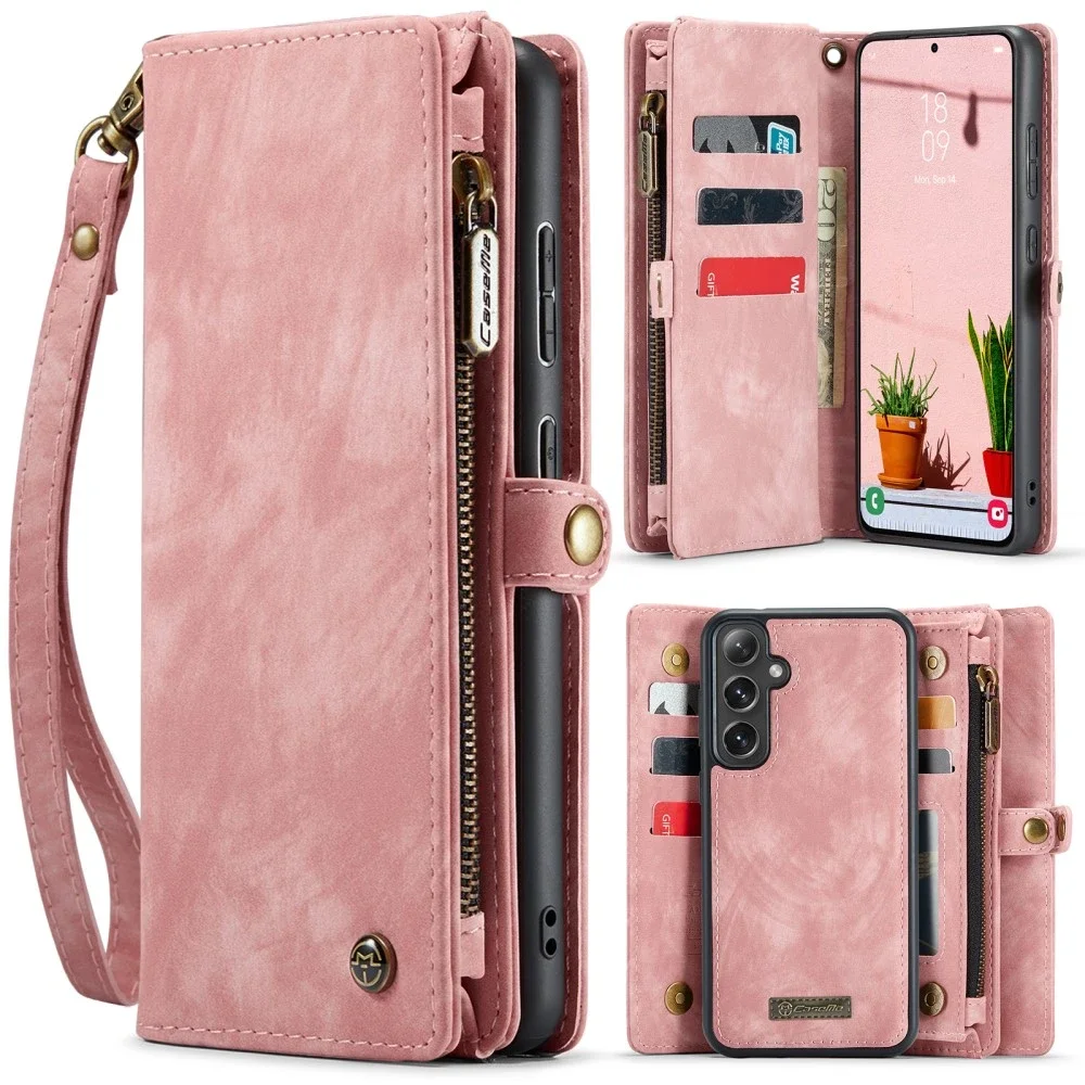 CaseMe Samsung Galaxy S25 Plus Romslig lommeboketui med mange kortlommer, Rosa