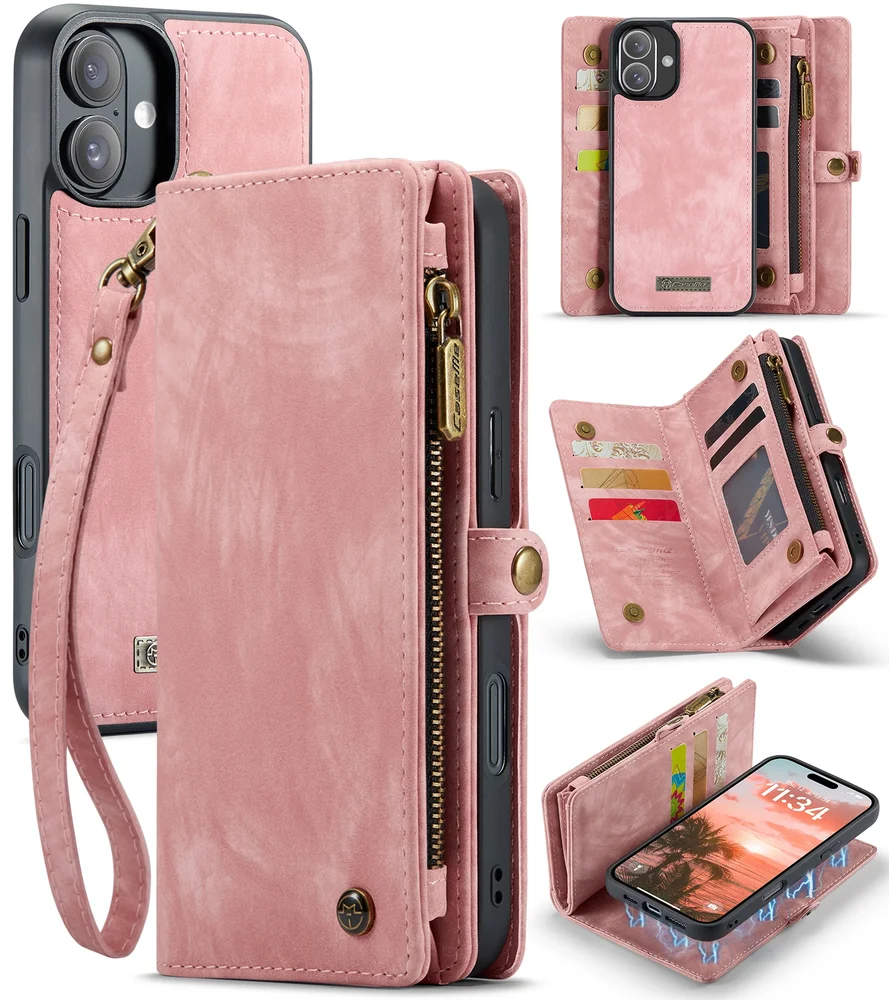 CaseMe iPhone 16 Plus Romslig lommeboketui med mange kortlommer, Rosa CaseMe iPhone 16 Plus Romslig lommeboketui med mange kortlommer, Rosa