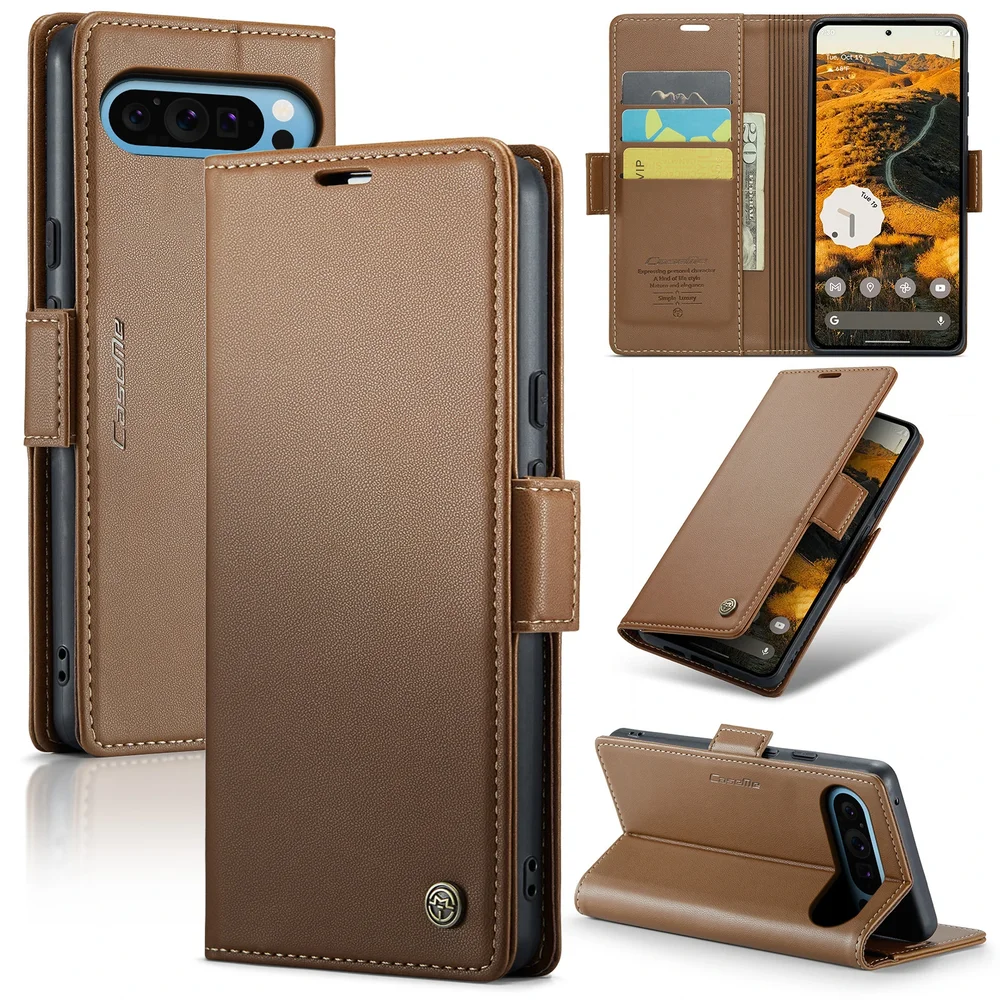 CaseMe Google Pixel 9 Pro XL Slankt RFID-lommeboketui, Brun