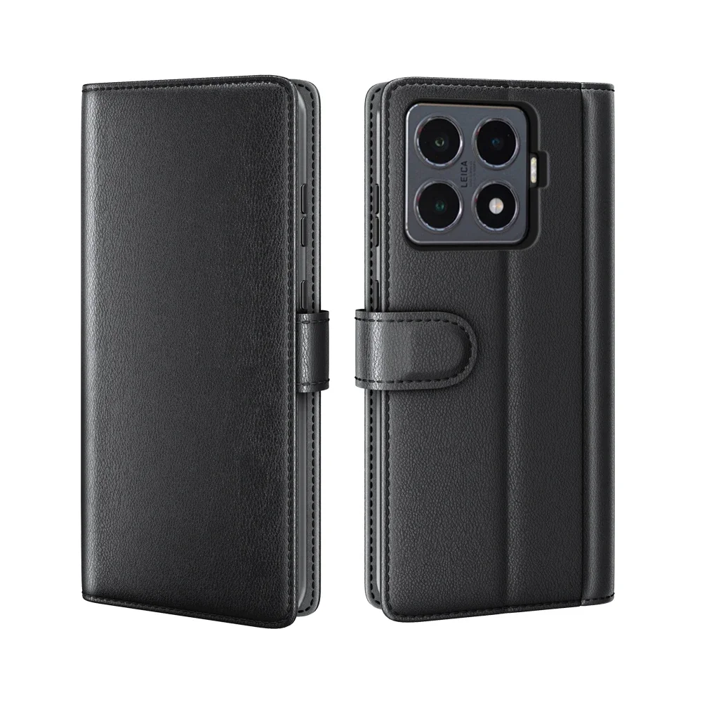 Xiaomi 17 Ultra Lommeboketui i ekte skinn, Svart Xiaomi 17 Ultra Lommeboketui i ekte skinn, Svart