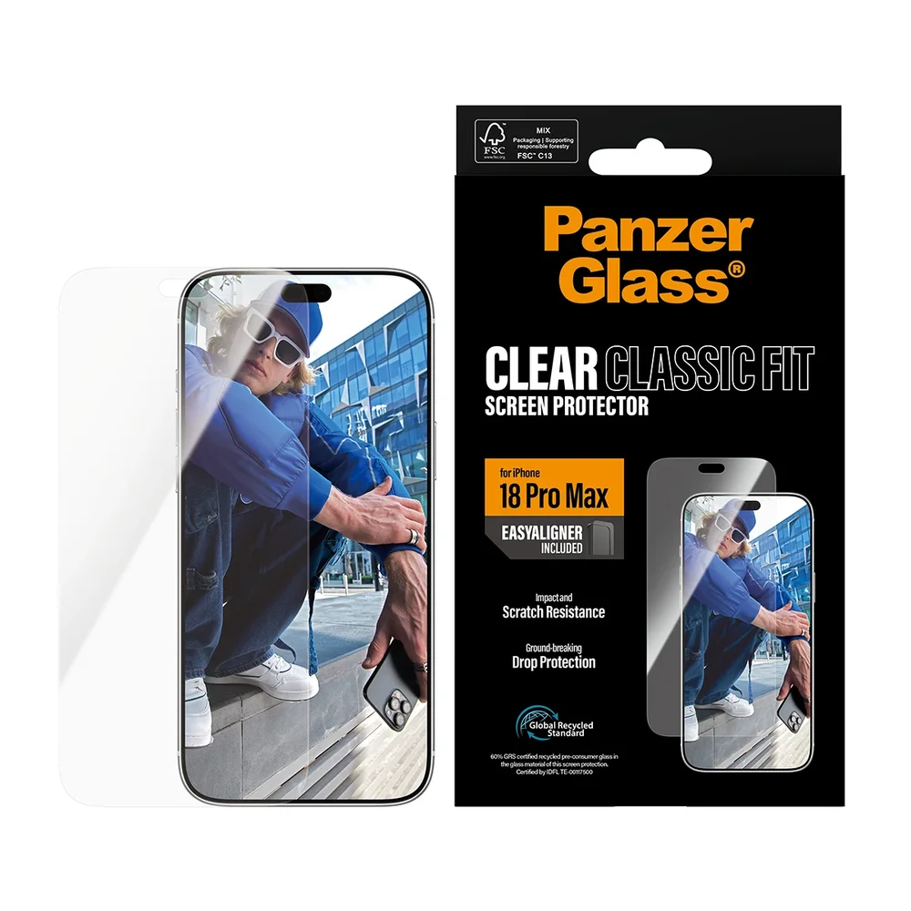 PanzerGlass iPhone 18 Pro Max Skjermbeskytter med installasjonsramme – Classic Fit