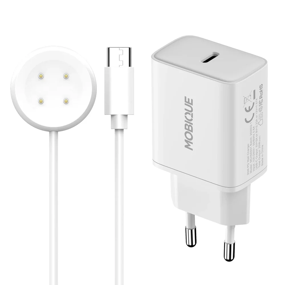 Google Pixel Watch 2 Lader – kabel & vegglader 20W, Hvit Google Pixel Watch 2 Lader – kabel & vegglader 20W, Hvit
