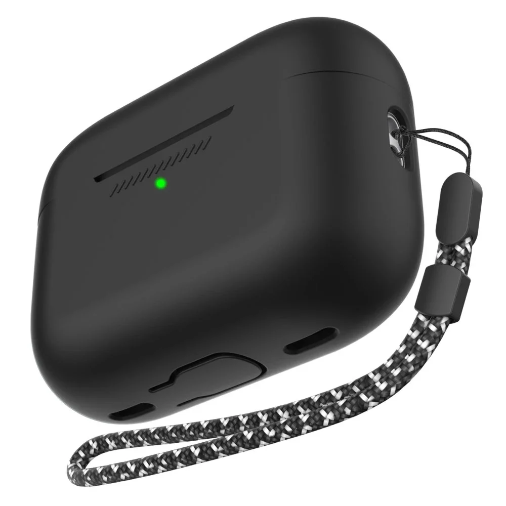 Ahastyle AirPods Pro 2 Ekstra slitesterkt silikondeksel med håndstropp, Svart Ahastyle AirPods Pro 2 Ekstra slitesterkt silikondeksel med håndstropp, Svart