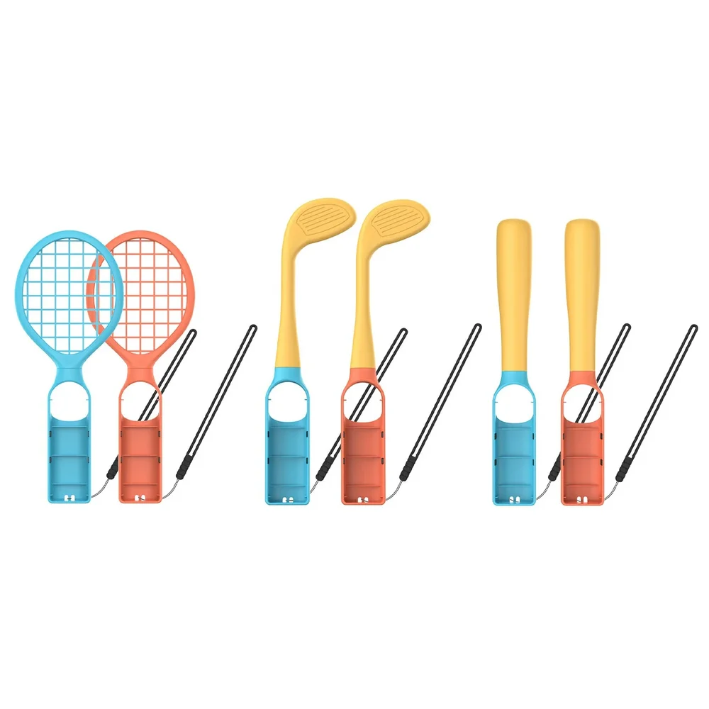 Dobe Nintendo Switch 2 Joy-Con sett med racket, baseballbat og golfkøller, Blå/Rød Dobe Nintendo Switch 2 Joy-Con sett med racket, baseballbat og golfkøller, Blå/Rød