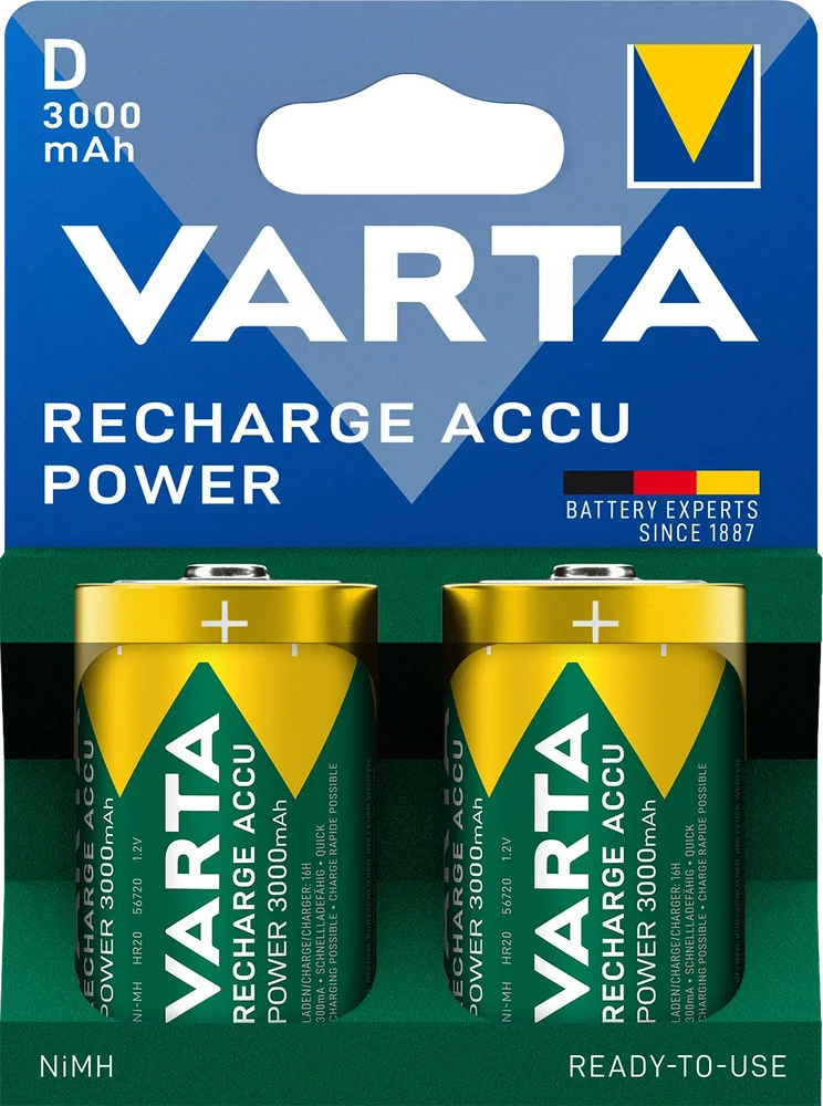 Varta Oppladbart D-batteri HR20 1.2V 3000mAh (2-pakning)