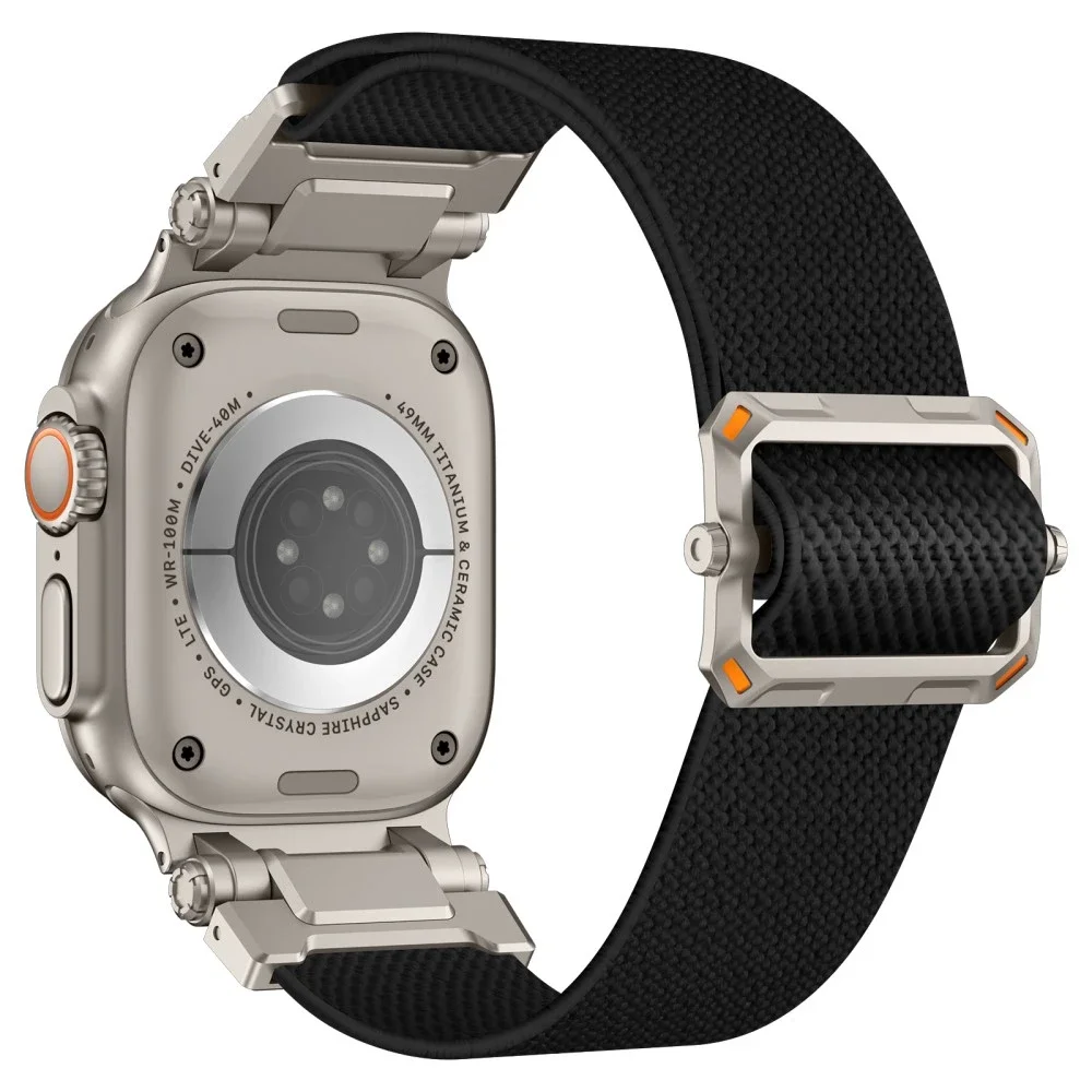 Apple Watch Series 4-6 44mm Slitester og fleksibel nylonreim, Svart/titan