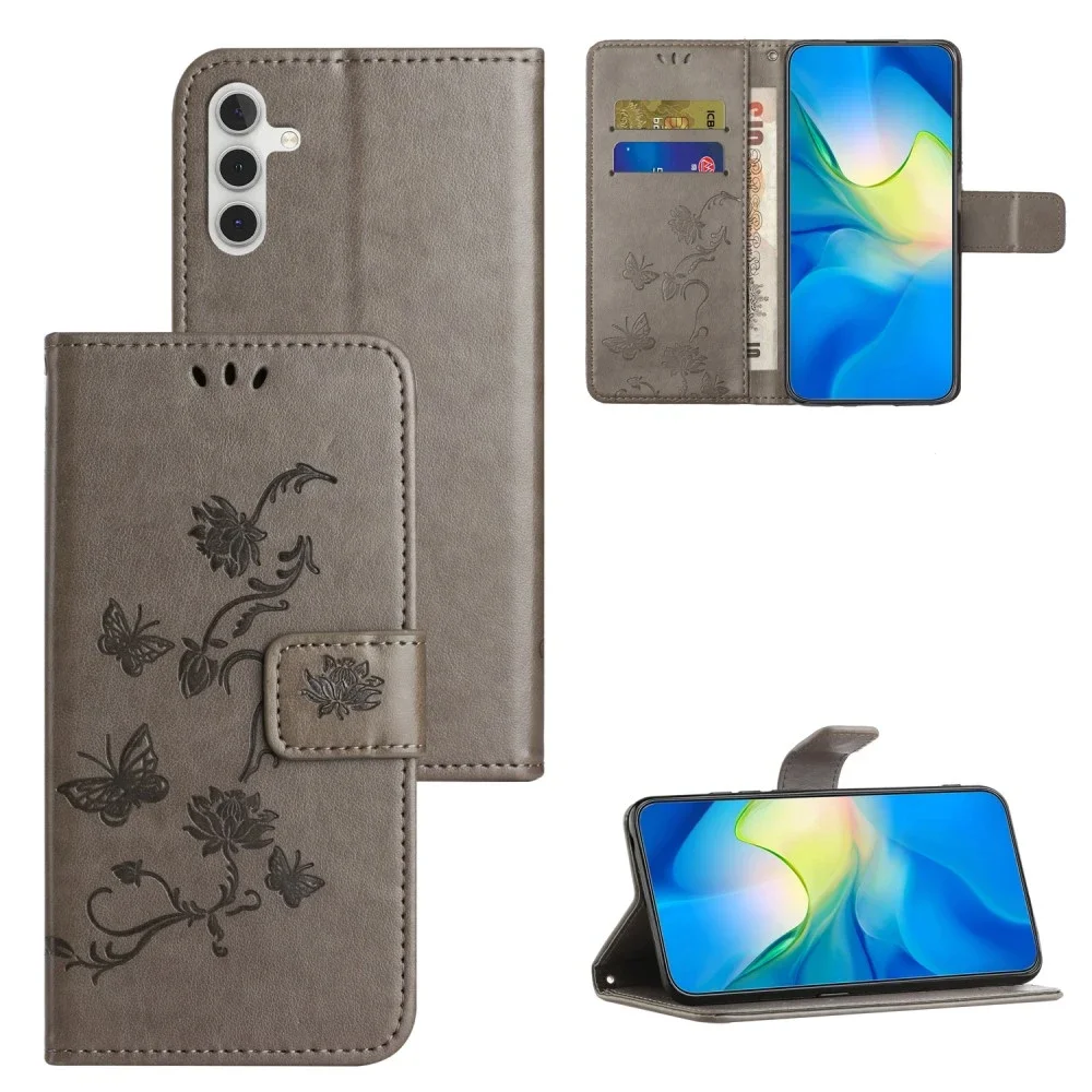 Samsung Galaxy S25 Mobiletui med sommerfugler, Grå