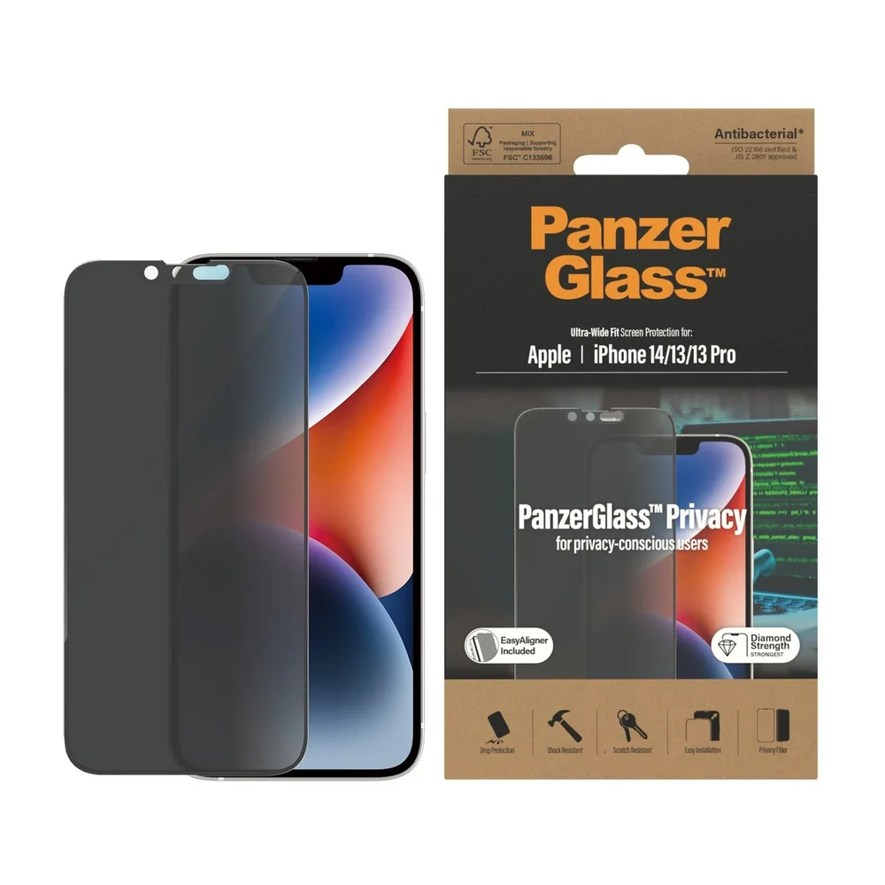 PanzerGlass iPhone 16e Privacy skjermbeskytter med installasjonsramme - Ultra Wide Fit