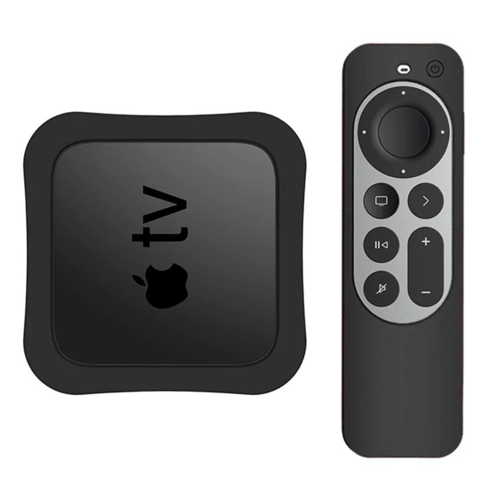 Apple TV 4K 2021 Box + Fjernkontroll Støtsikkert silikondeksel, Svart Apple TV 4K 2021 Box + Fjernkontroll Støtsikkert silikondeksel, Svart