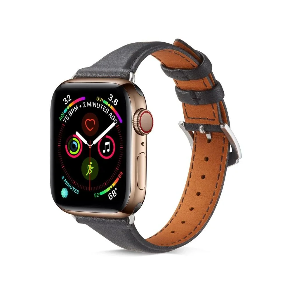 Apple Watch SE 3 40mm Smal reim i ekte skinn, Svart