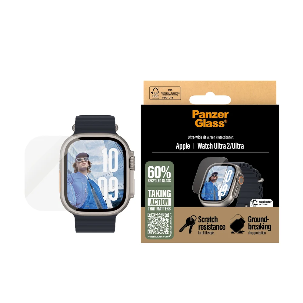 PanzerGlass Apple Watch Ultra 49mm 4th Gen Skjermbeskytter i ripebestandig herdet glass - Ultra Wide Fit