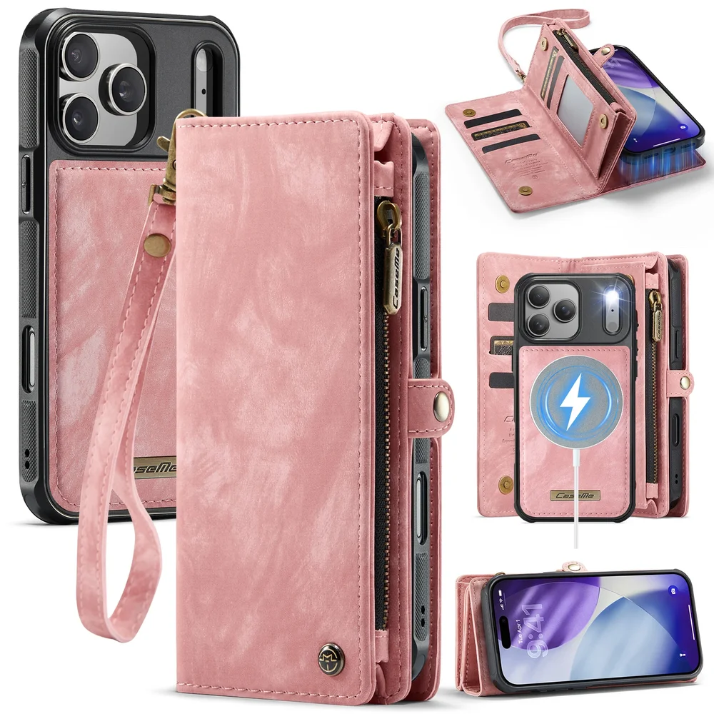CaseMe iPhone 17 Pro Romslig lommeboketui med mange kortlommer, Rosa CaseMe iPhone 17 Pro Romslig lommeboketui med mange kortlommer, Rosa