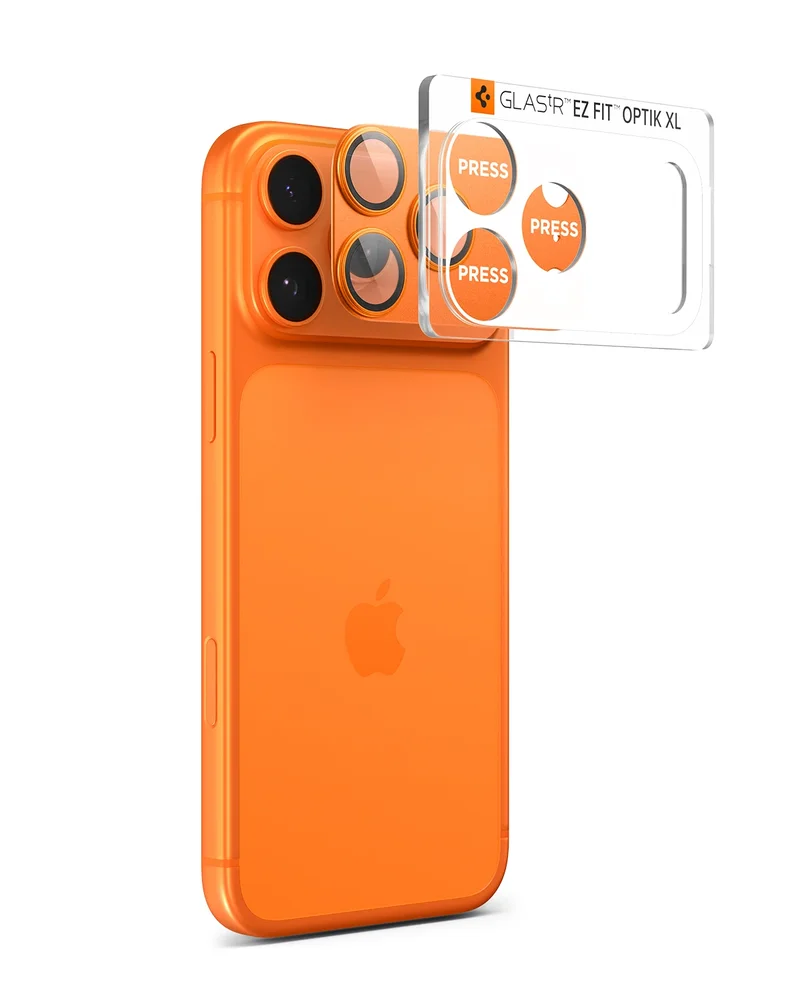 Spigen iPhone 17 Pro EZ Fit Kamerabeskyttelse – Optik Pro XL, Oransje Spigen iPhone 17 Pro EZ Fit Kamerabeskyttelse – Optik Pro XL, Oransje