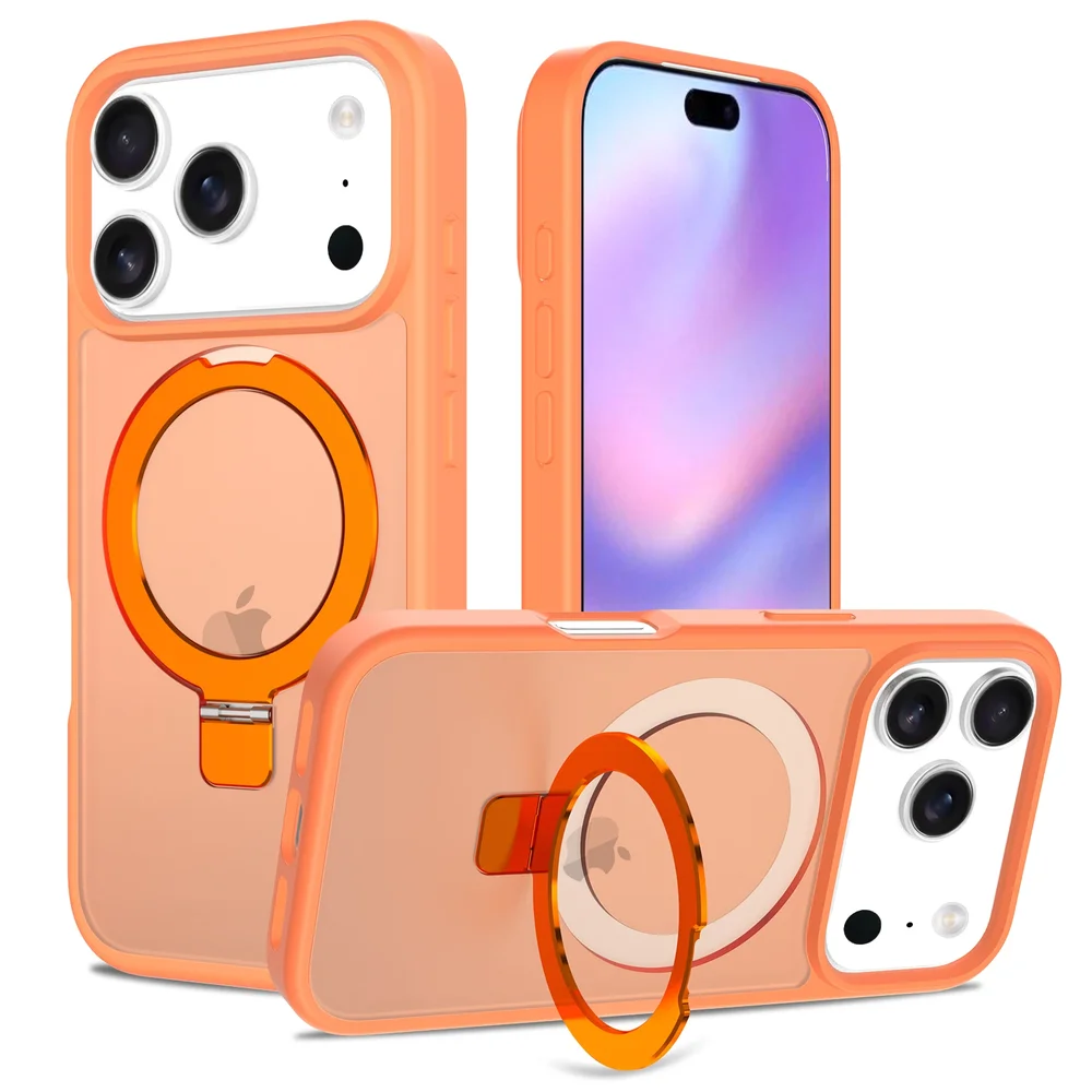 iPhone 17 Pro Magnetic hybriddeksel med stativfunksjon, Oransje