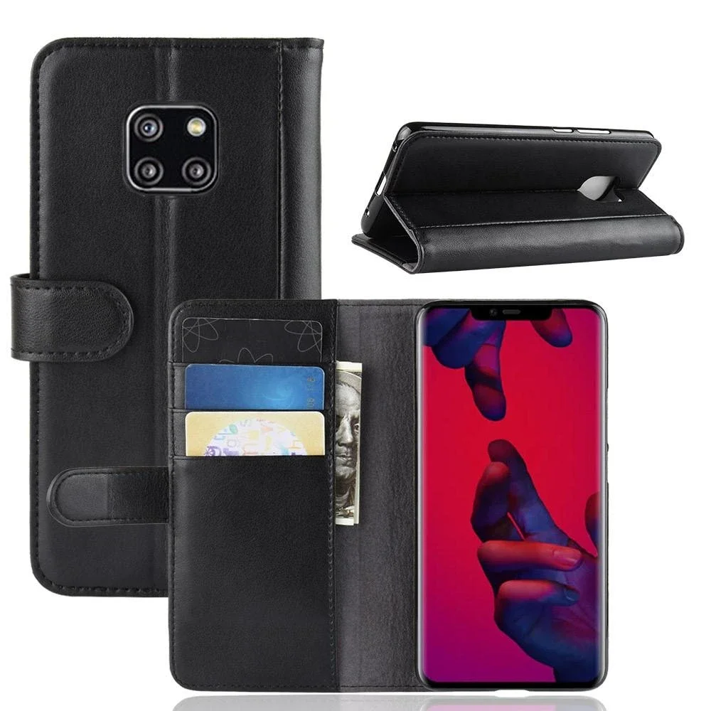 Huawei Mate 20 Pro Lommeboketui i ekte skinn, Svart Huawei Mate 20 Pro Lommeboketui i ekte skinn, Svart