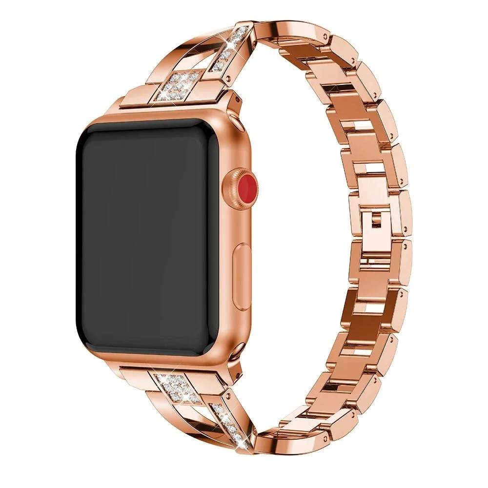 Apple Watch SE 3 40mm Smal lenkereim med glitrende steiner, Rosegull Apple Watch SE 3 40mm Smal lenkereim med glitrende steiner, Rosegull