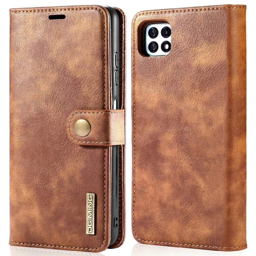 DG.MING Samsung Galaxy A22 5G Lommeboketui med avtakbart deksel, Cognac DG.MING Samsung Galaxy A22 5G Lommeboketui med avtakbart deksel, Cognac