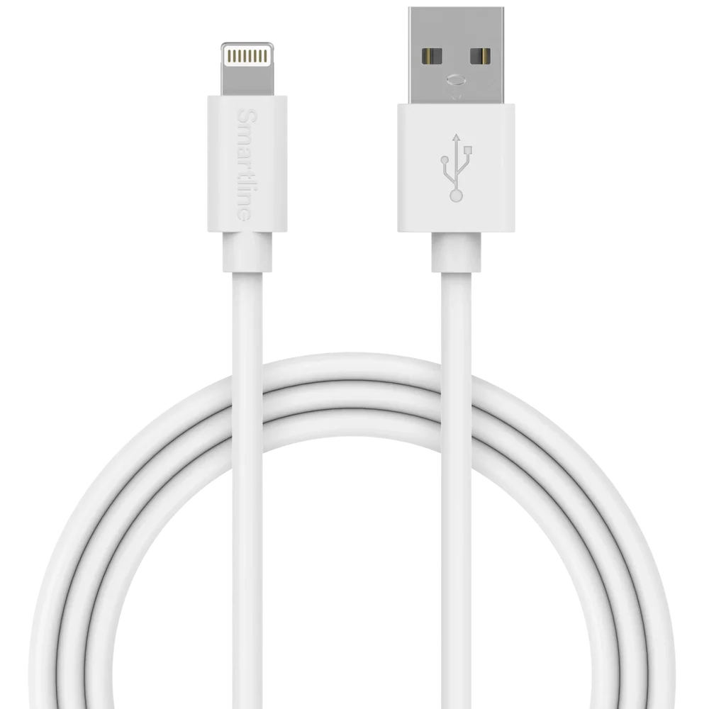 Smartline Ladekabel 2m USB-A til Lightning, Hvit Smartline Ladekabel 2m USB-A til Lightning, Hvit