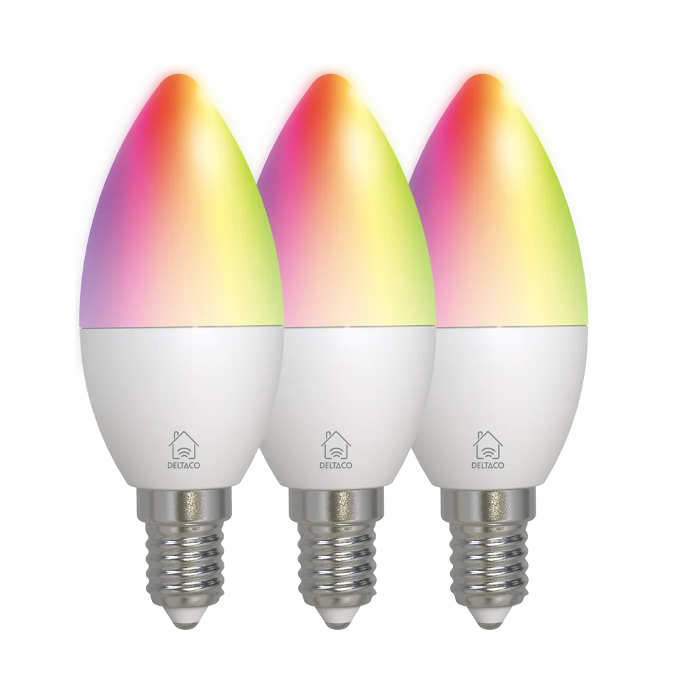 Deltaco 3-pakning Smarte LED-pærer E14 RGB 4.9W