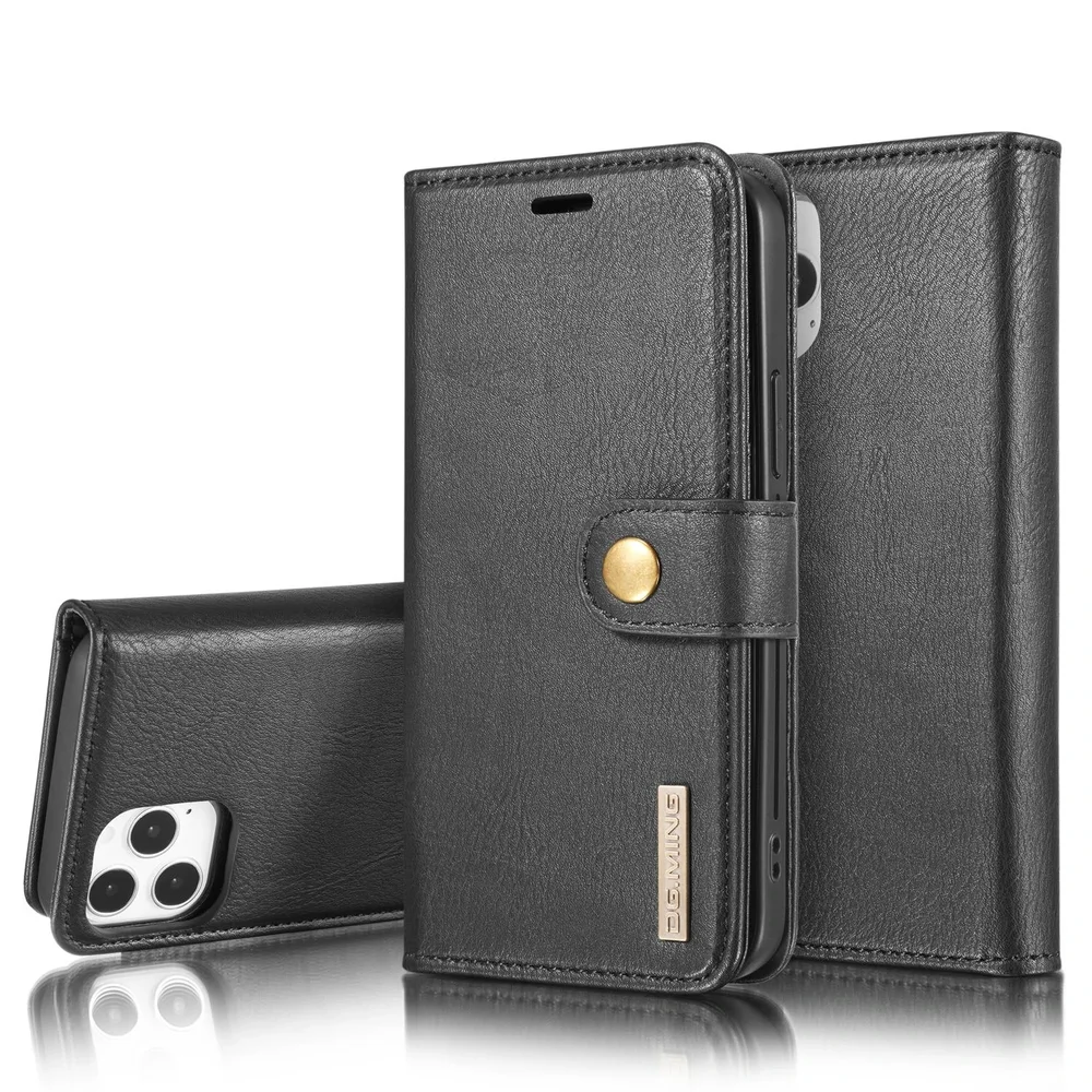 DG.MING iPhone 12/iPhone 12 Pro Lommeboketui med avtakbart deksel, Black DG.MING iPhone 12/iPhone 12 Pro Lommeboketui med avtakbart deksel, Black
