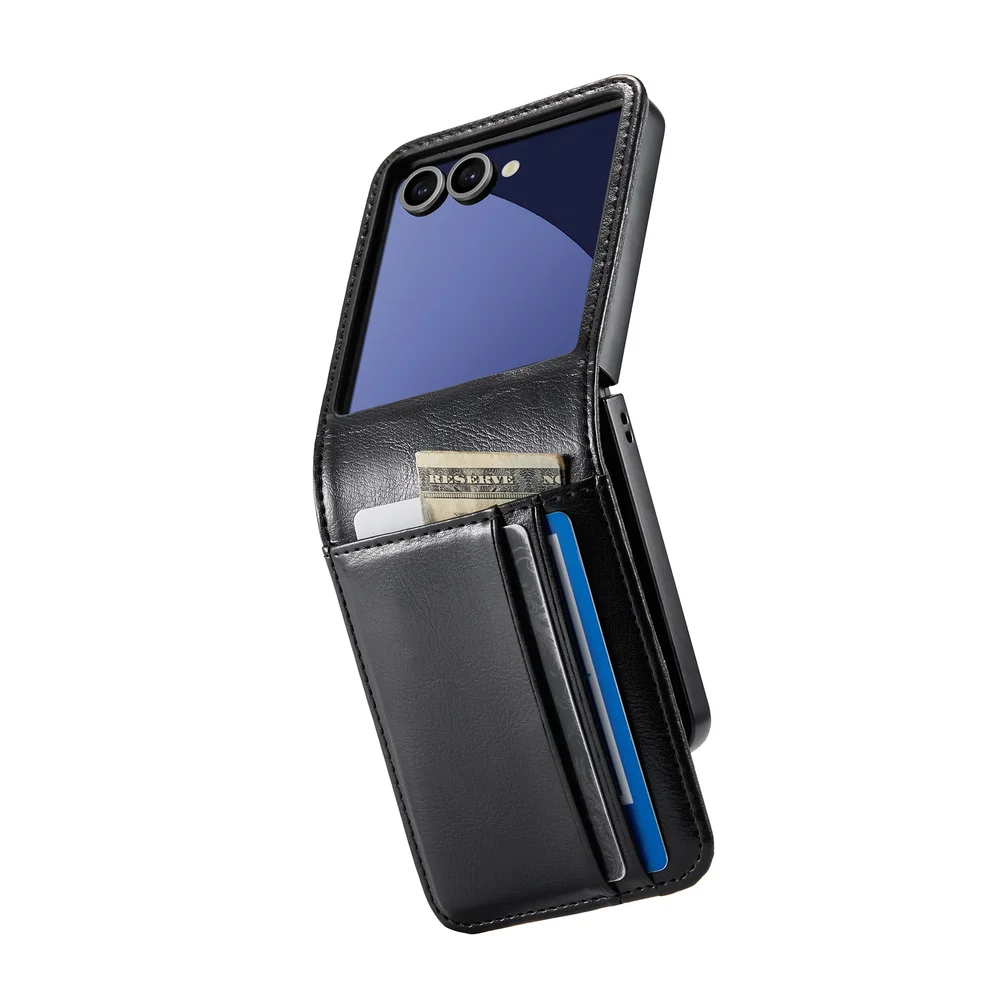 Mobique Samsung Galaxy Z Flip 8 Lommeboketui i ekte skinn, Svart