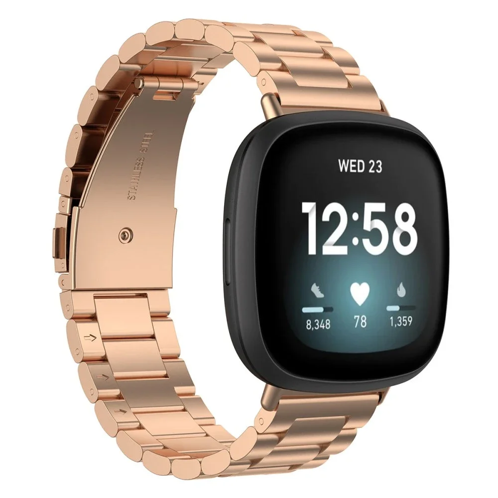 Fitbit Versa 3/Sense Elegant lenkereim i metall, Rosegull Fitbit Versa 3/Sense Elegant lenkereim i metall, Rosegull