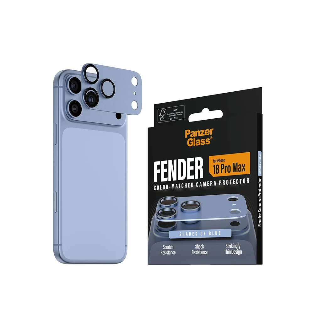 PanzerGlass iPhone 18 Pro Max Fender heldekkende kamerabeskyttelse, Shades Of Blue