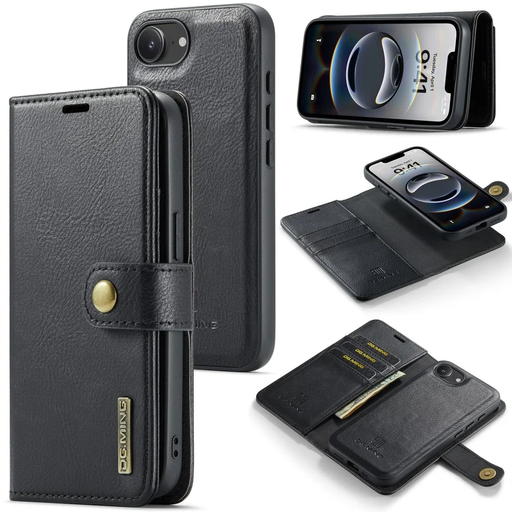 DG.MING iPhone 17e Lommeboketui med avtakbart deksel, Black DG.MING iPhone 17e Lommeboketui med avtakbart deksel, Black