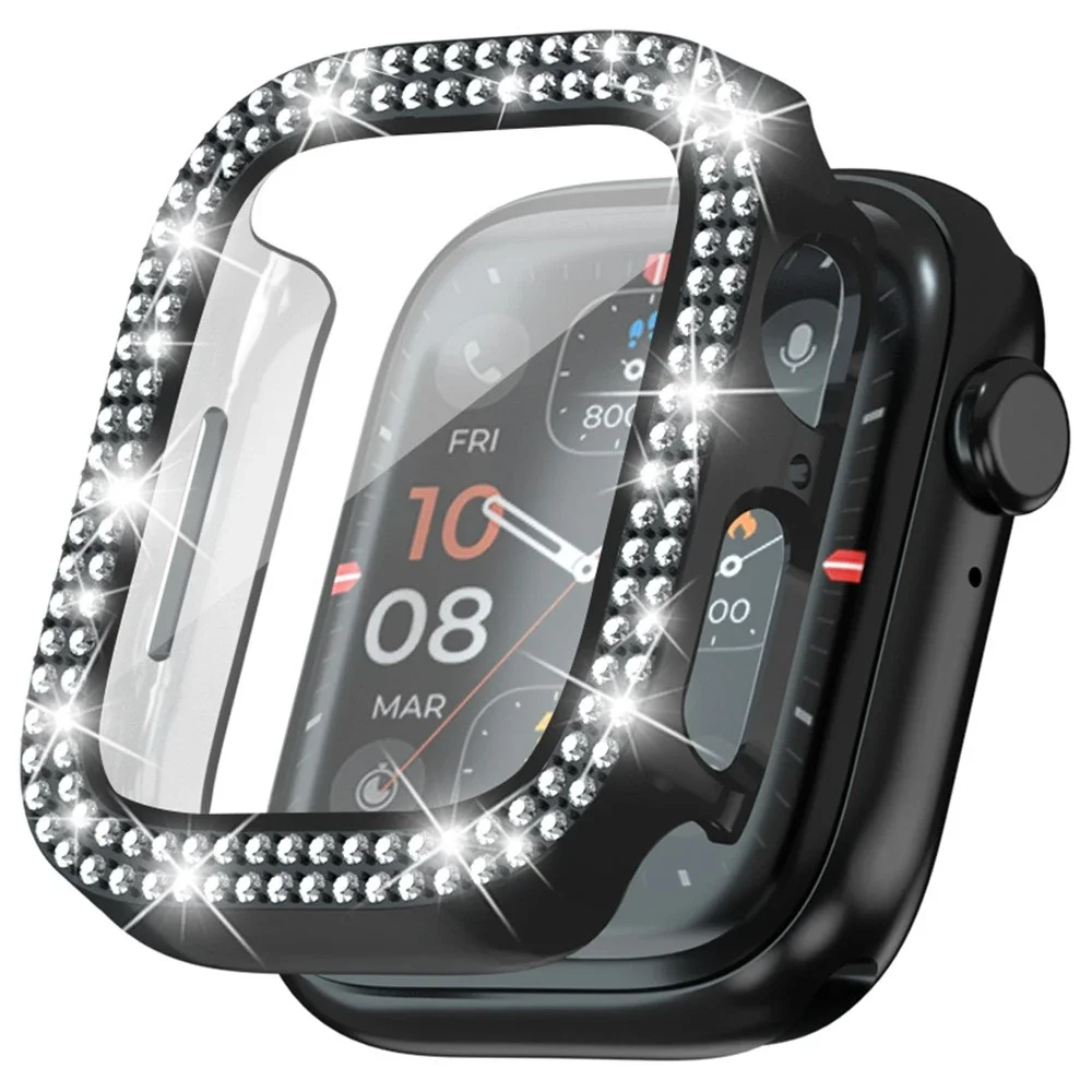 Apple Watch Series 4-6 40mm Heldekkende deksel med innebygd skjermbeskytter og steiner, Svart Apple Watch Series 4-6 40mm Heldekkende deksel med innebygd skjermbeskytter og steiner, Svart