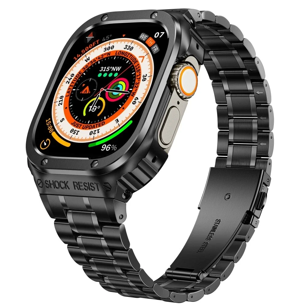 Apple Watch Ultra 49mm 3rd Gen Robust reim med innebygd deksel Full Metal, Svart