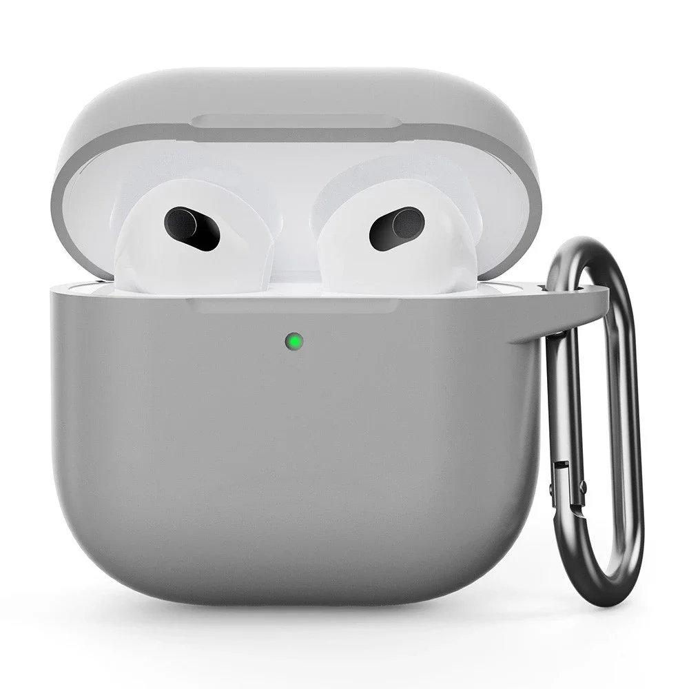 Apple AirPods 4 Silikondeksel med karabinkrok, Grå