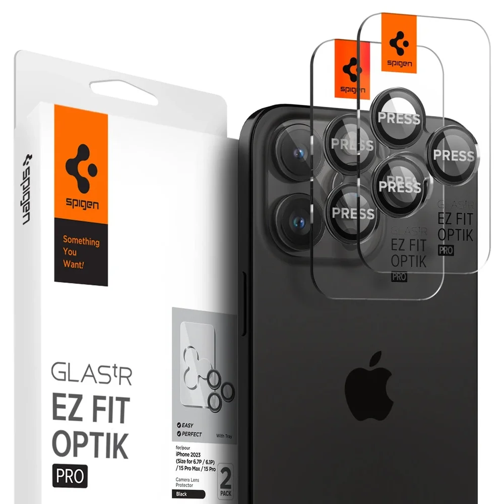 Spigen iPhone 15 Pro EZ Fit Linsebeskytter (2-pack), Svart