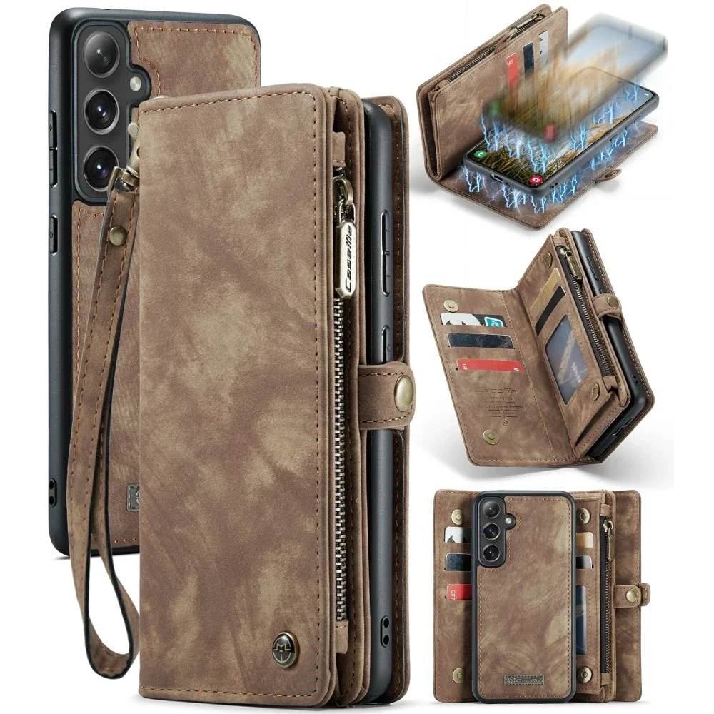 CaseMe Samsung Galaxy S24 Romslig lommeboketui med mange kortlommer, Brun