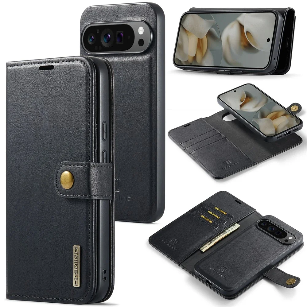 DG.MING Google Pixel 10 Pro XL Lommeboketui med avtakbart deksel, Black