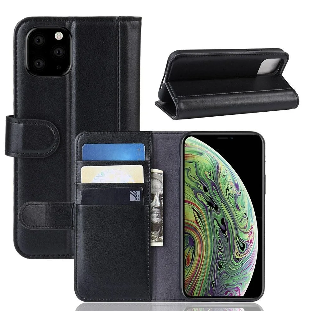 iPhone 11 Pro Lommeboketui i ekte skinn, Svart iPhone 11 Pro Lommeboketui i ekte skinn, Svart