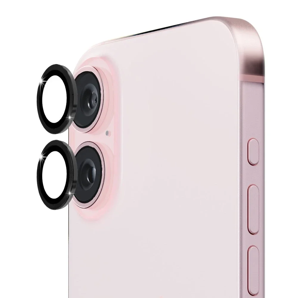 Hat Prince iPhone 16 Linsebeskytter i glass og aluminium, Svart Hat Prince iPhone 16 Linsebeskytter i glass og aluminium, Svart