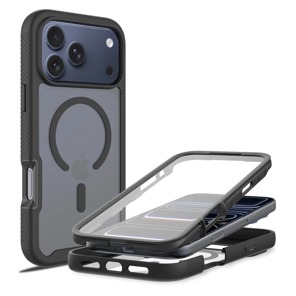 Mobique iPhone 17 Pro Max Deksel Magnetisk Full Protection, Svart/gjennomsiktig