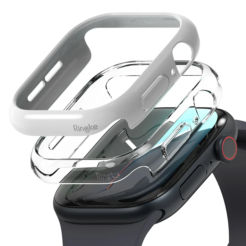 Ringke Apple Watch Series 11 46mm Tynt deksel (2-pack), Light Gray & Clear
