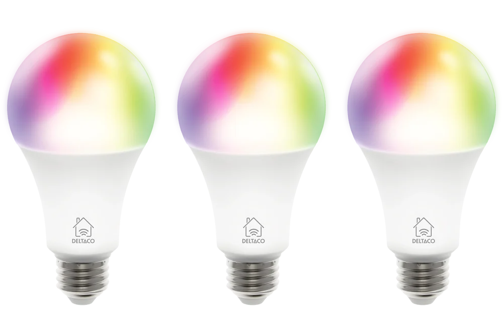Deltaco Smarte LED-pærer E27 RGB 9W (3-pack)