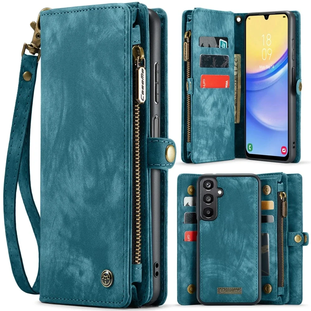 CaseMe Samsung Galaxy A16 Romslig lommeboketui med mange kortlommer, Blå CaseMe Samsung Galaxy A16 Romslig lommeboketui med mange kortlommer, Blå